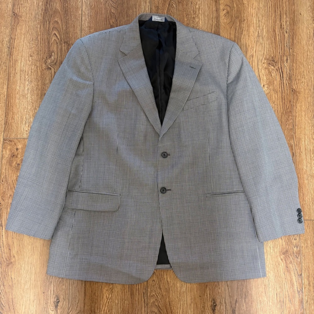 Stafford Mens Grey Houndstooth Blazer Jacket 46R Worsted Wool Blend sport coat
